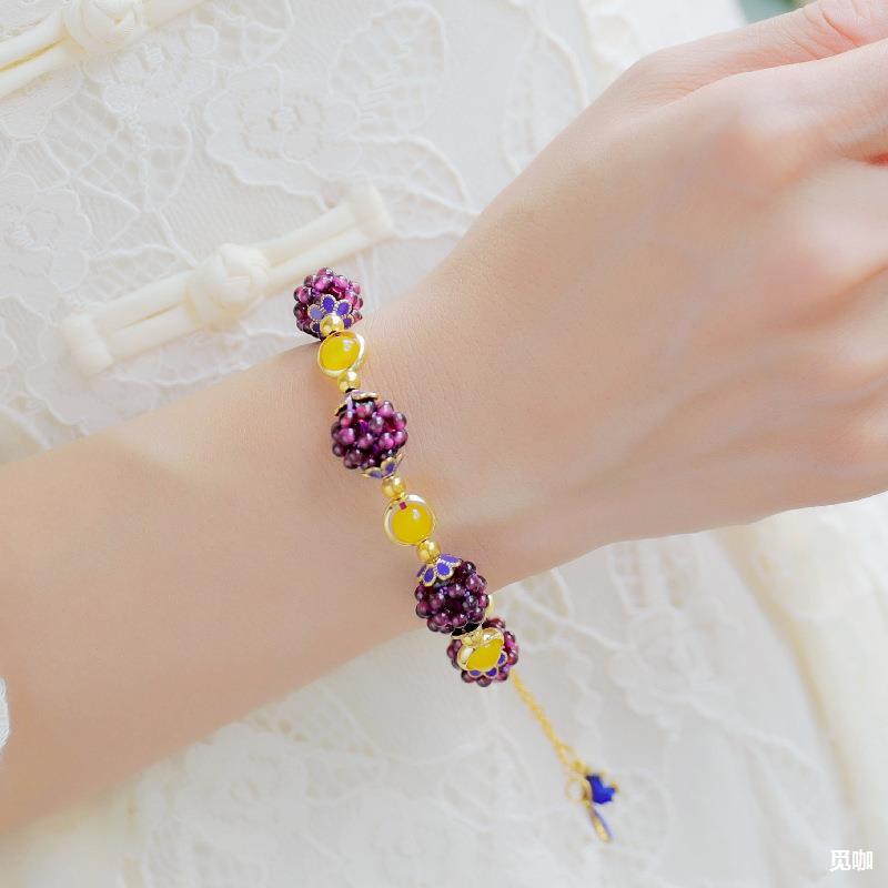 ins天然石榴石简约女款石榴石手链搭配天河石景泰蓝配饰手串手饰