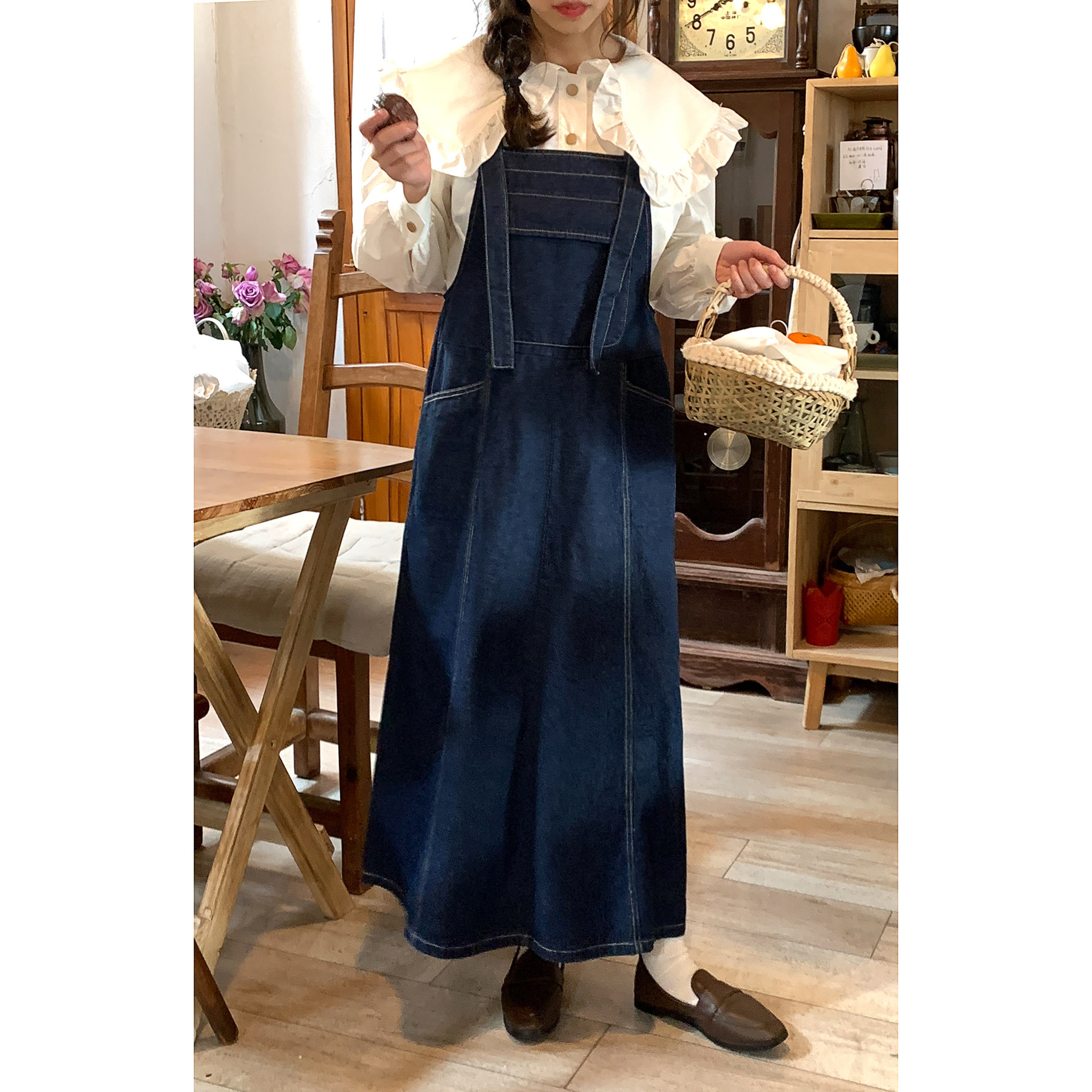 日系休闲宽松纯色薄款牛仔背心裙背带裙a字裙