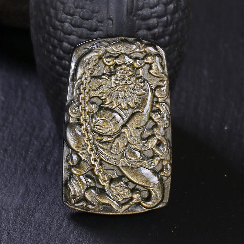 金曜石捉鬼天师钟馗吊坠天然黑曜石赐福镇宅圣君水晶挂坠情侣项链