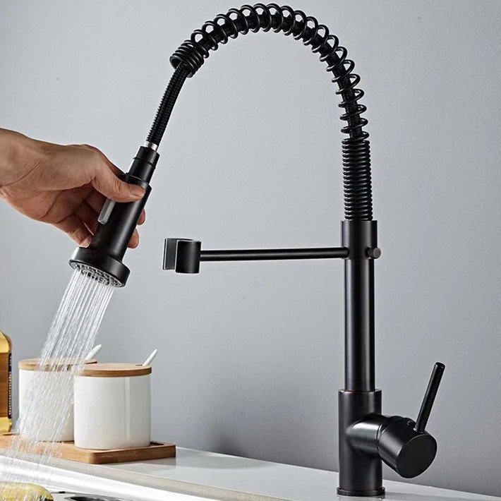 Pull-out Kitchen Hot and Cold Water Faucet Telescopic Rotating Vegetable Basin Sink Sink Stainless Steel Spring Faucet Water Tap