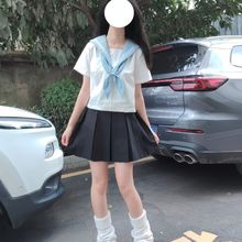 批发关西襟基础水手服中间服春夏款浅兰领三本白身水色JK学生制服