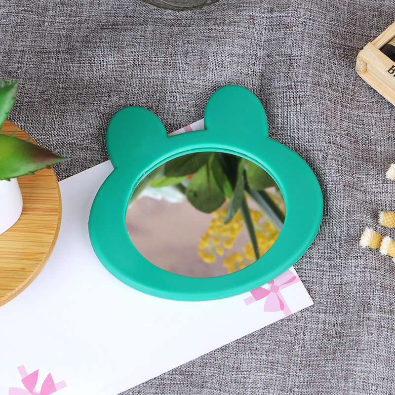 日系ins可爱卡通青蛙镜子硅胶防摔化妆镜学生便携