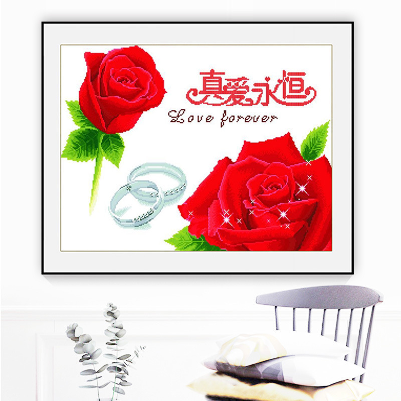 结婚十字绣2019新款婚礼真爱永恒5d钻石画玫瑰花小幅客厅卧室批发