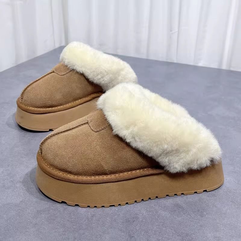 Snow Slippers Furry Thick Bottom Female 2024 Winter New One-Piece Outer Wear Toe Cap Slipper Thickened plus Velvet Snow Boots Cross-Border