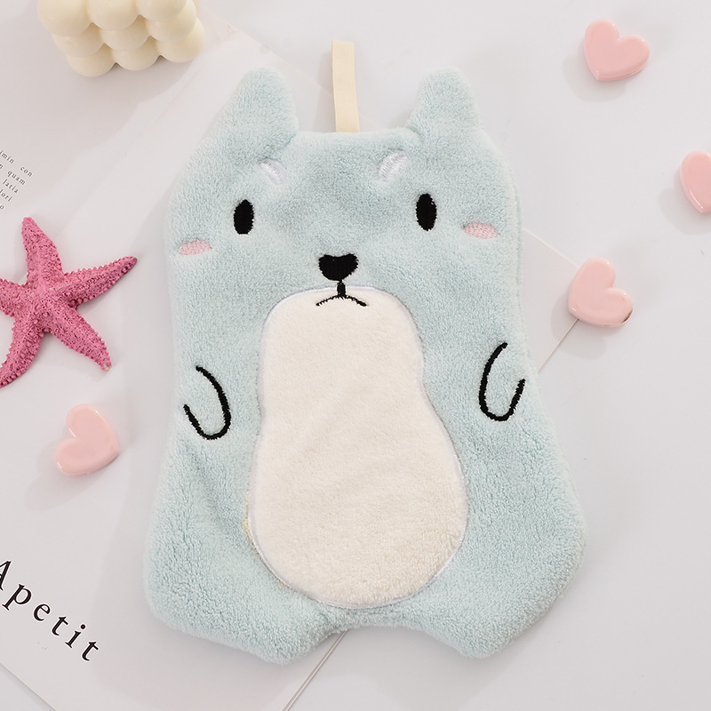 Water-Absorbing Quick-Drying Hanging Hand Towel Wholesale Coral Velvet Cartoon Cute Kitchen Hand Towel Can Be Hung Cute Cat