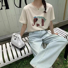 夏季新款韩版休闲时尚减龄卡通刺绣宽松短袖T恤半袖上衣女潮2234