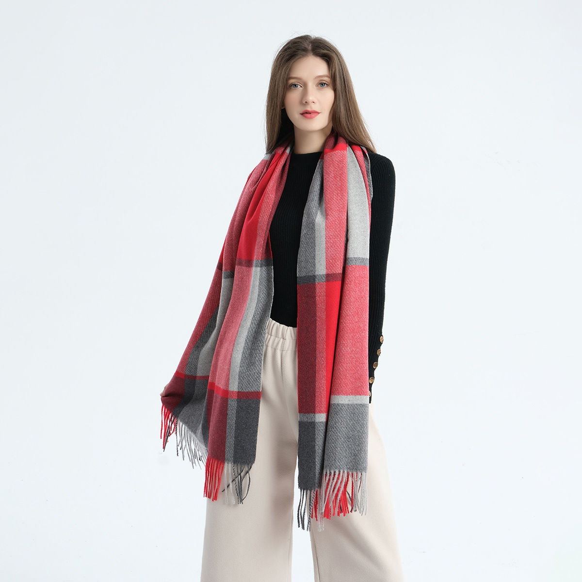 Exclusive for Cross-Border Best Seller in Europe and America Autumn and Winter New All-Match Cashmere Plaid Shawl Thickened Warm Tassel Women's Scarf