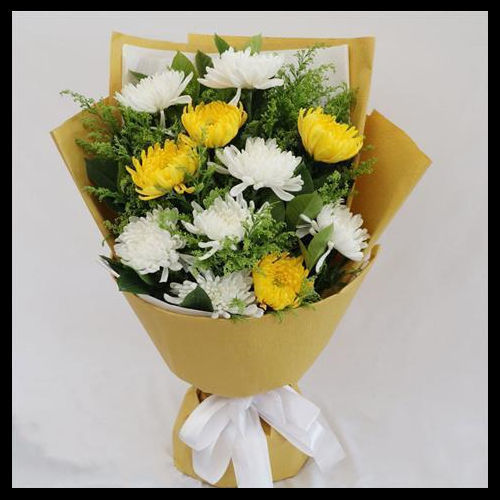 清明节黄白菊花束上坟祭奠扫墓哀悼同城鲜花速递市区可配送