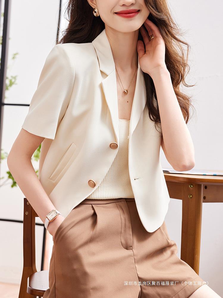 品牌短袖西装外套女2024夏季新款宽松休闲韩版小个子短款西服上衣