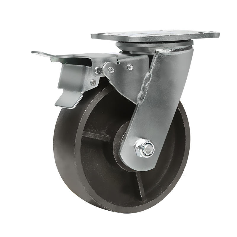 6寸8寸重型加厚实心铸铁脚轮3寸4寸中型小推车轮子万向轮带刹车