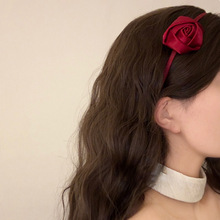 法式复古缎面玫瑰花朵发箍高级感小众头箍超仙气氛围感发卡发饰