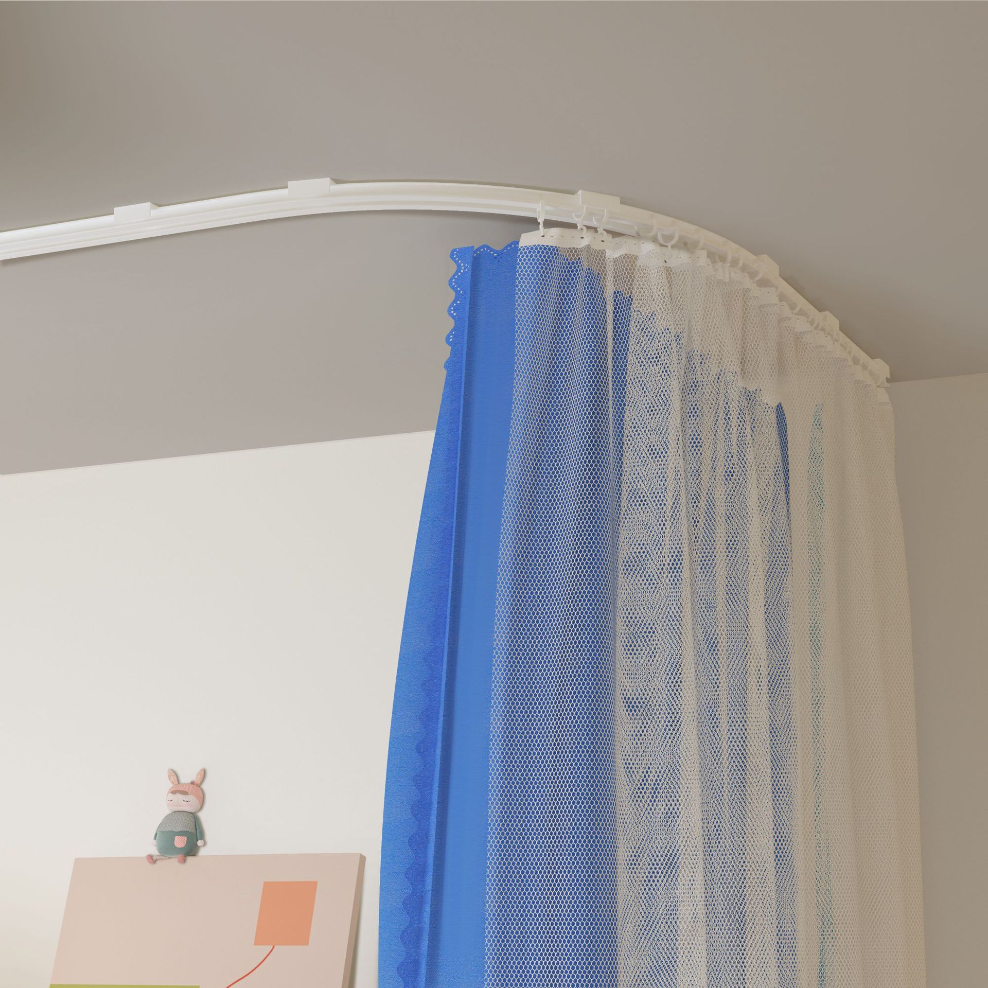 Punch-Free U-Shaped Self-Adhesive Double Track Bed Curtain Student Dormitory Mosquito Nets Five-Layer Thickened Shading Curtain Upper and Lower Bunk Universal