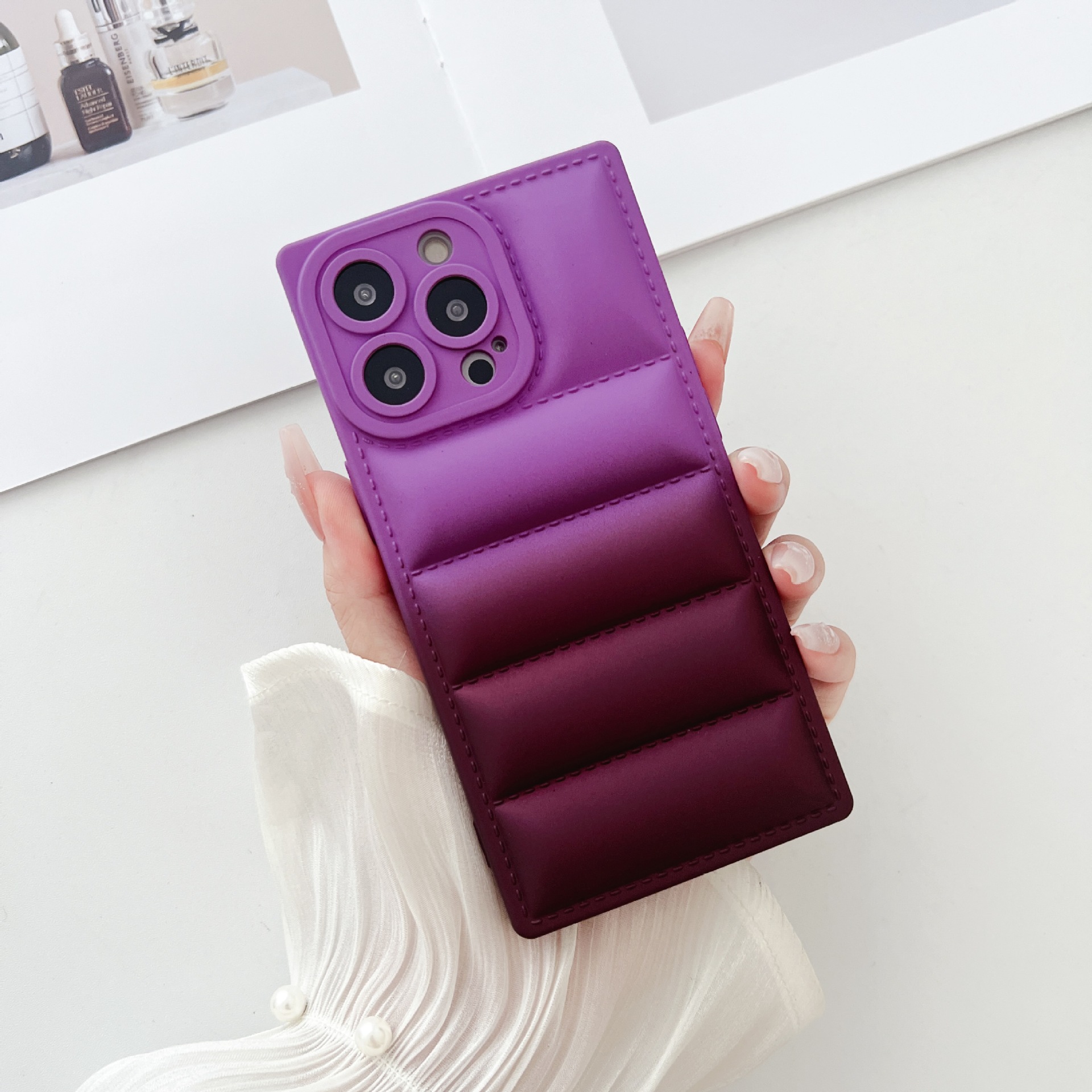 适用iphone15新款渐变方形13手机壳苹果14promax羽绒服11保护壳12