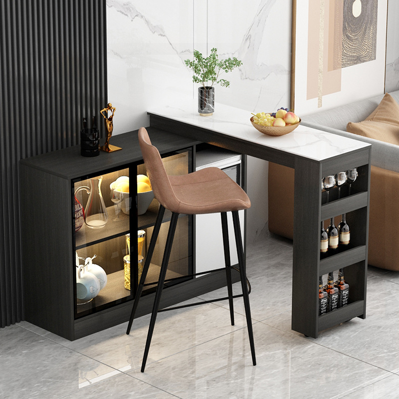现代简约伸缩吧台桌家用实木客厅移动岩板隔断柜吧台柜酒柜小户型