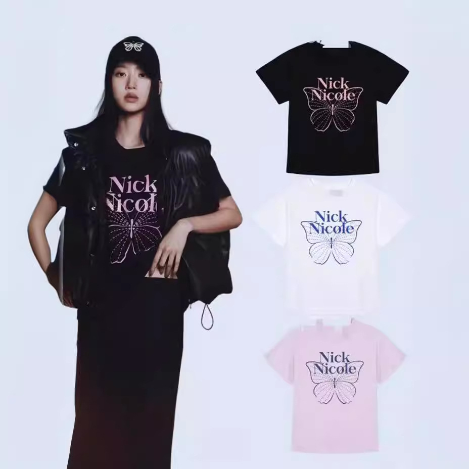 现货韩国小众潮牌文佳煐同款蝴蝶logo印花短袖宽松t恤24夏上衣女