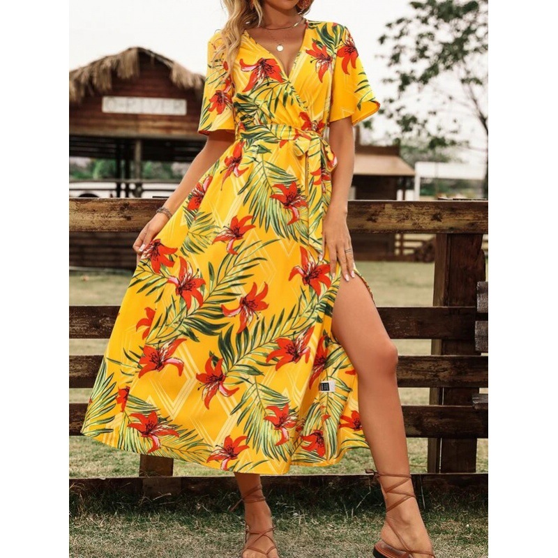 Dress Summer Cross-Border Women's Clothing European and American Foreign Trade 2023 New EBay Amazon Hot Split Printed Dress