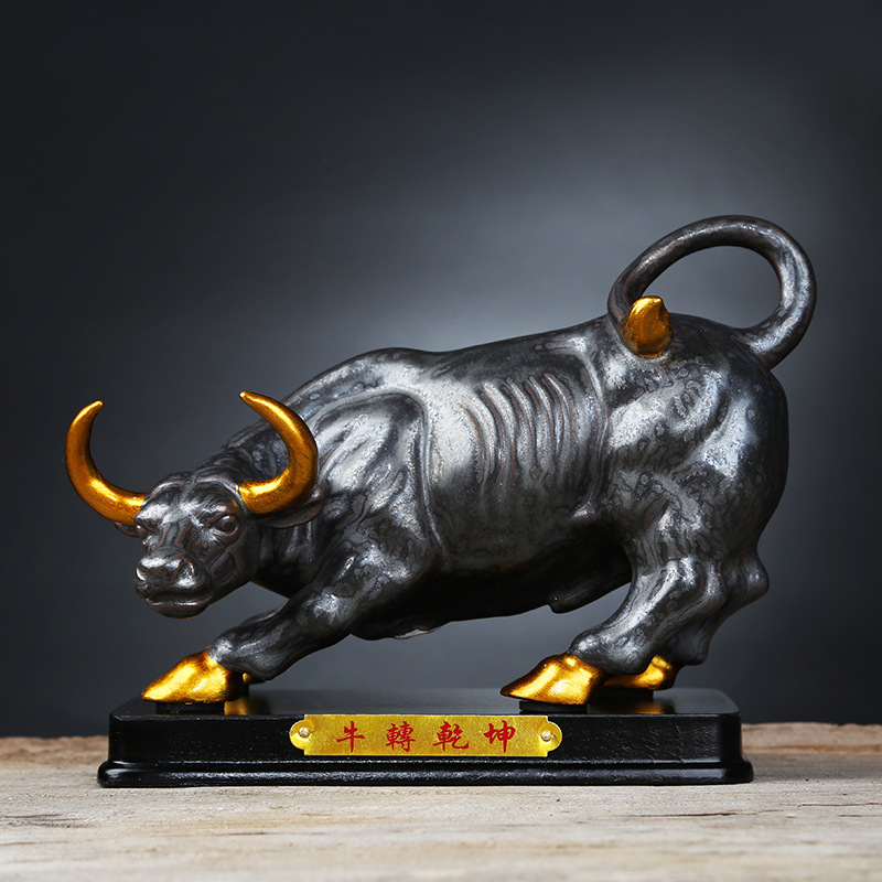 华尔街牛大号陶瓷牛摆件红色招财风水摆设办公室客厅桌面开业礼品