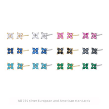 欧美跨境外贸纯银花朵星星耳钉镶嵌锆石高级感耳环S925银彩钻耳饰