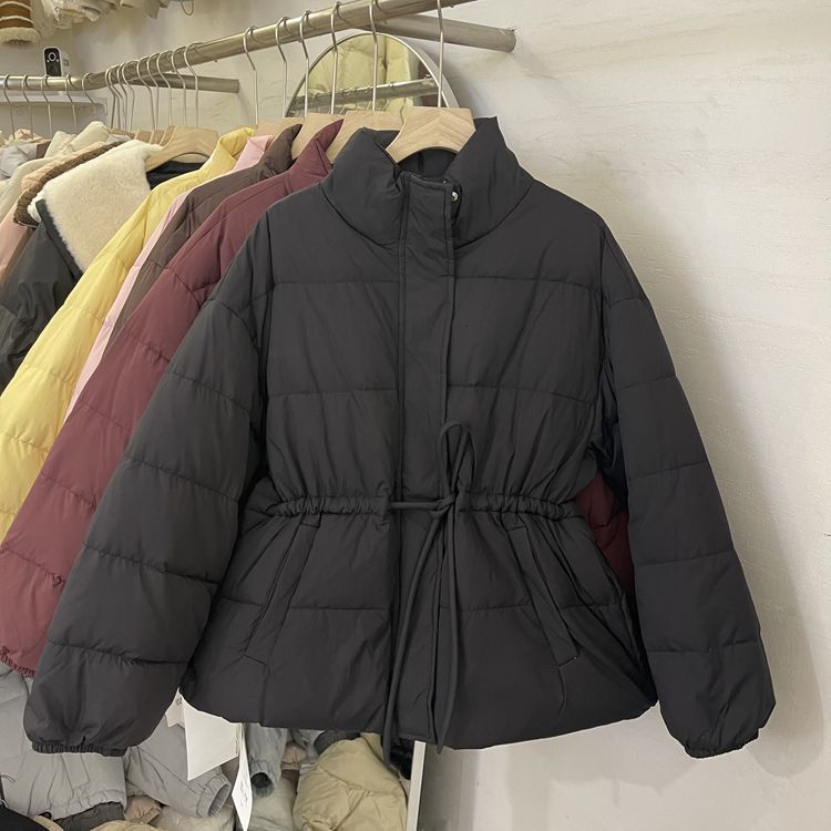 设计感抽绳蝴蝶结系带羽绒服女2025年冬季新款加厚立领白鸭绒外套