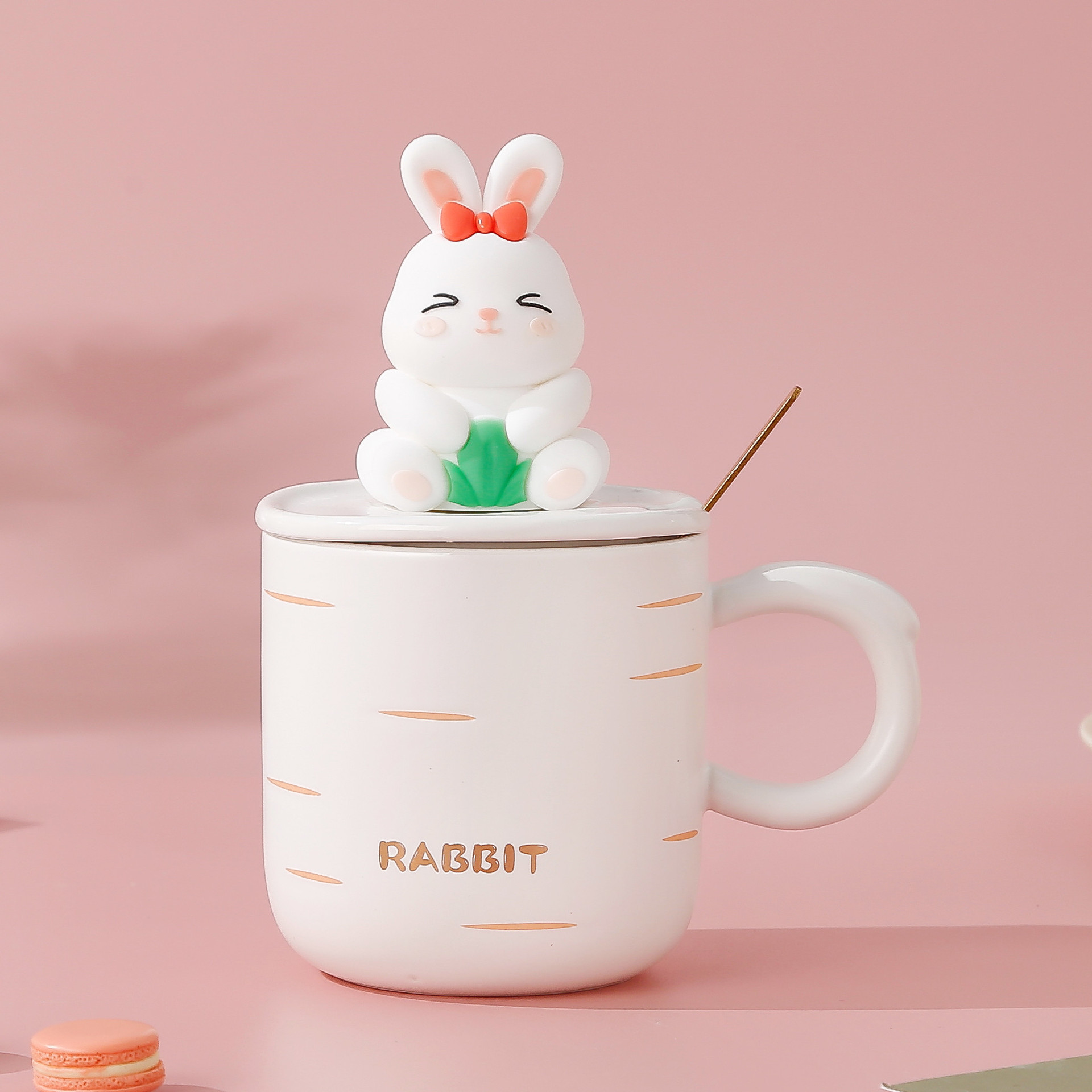 Rabbit Year Cute Little White Rabbit Ceramic Cup with Cover with Spoon Elegant Office Mug Breakfast Cup Milk Cup Water Cup