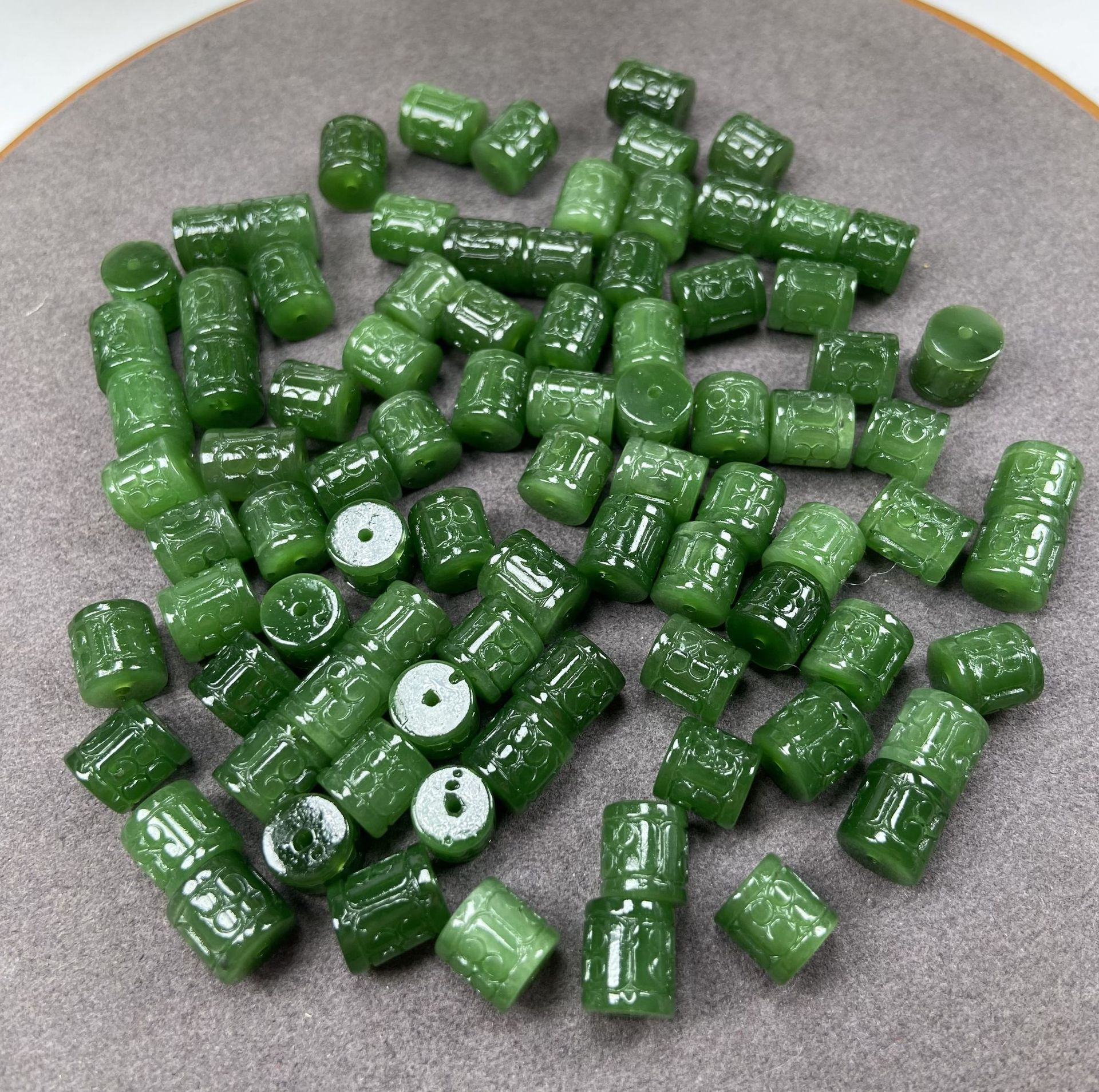 天然俄料碧玉配件回纹碧玉桶珠穿绳半成品饰品国潮风手链项链配珠