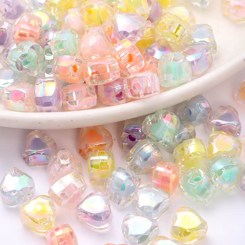 亚克力糖果爱心珠子彩色ab炫彩桃心珠糖心手串手机链diy直孔珠