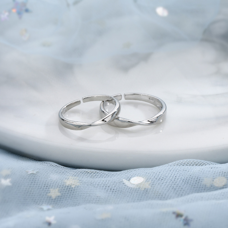情侣对戒莫比乌斯环镀925纯银戒指男女开口可调节食指指环礼物