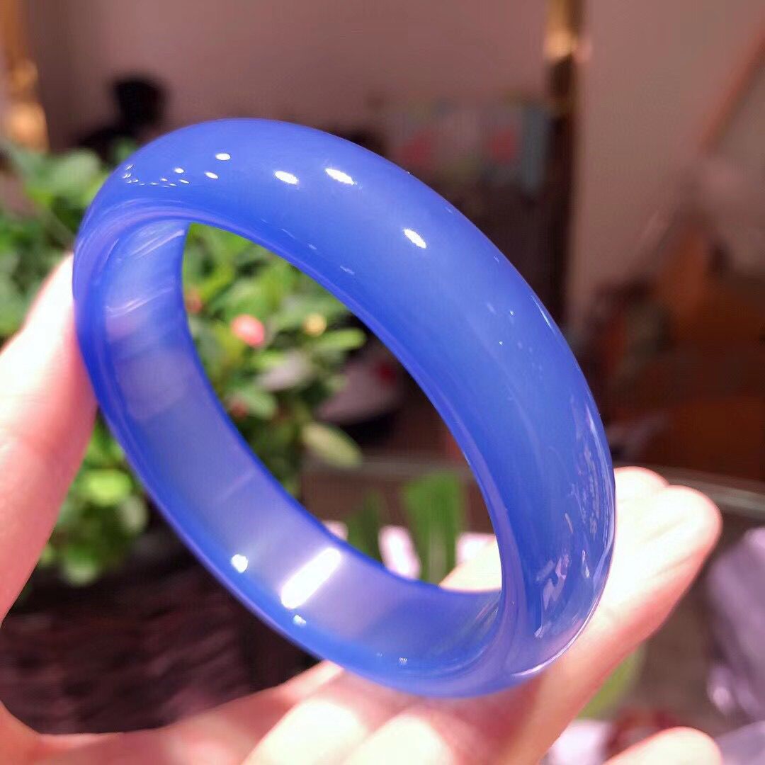 巴西 玛瑙 玉髓蓝色细条扁条手镯手环女生可出证书饰品送妈妈礼品