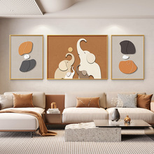 背景墙大气寓意高档现代创意简约壁画大象三联客厅挂画沙发装饰画