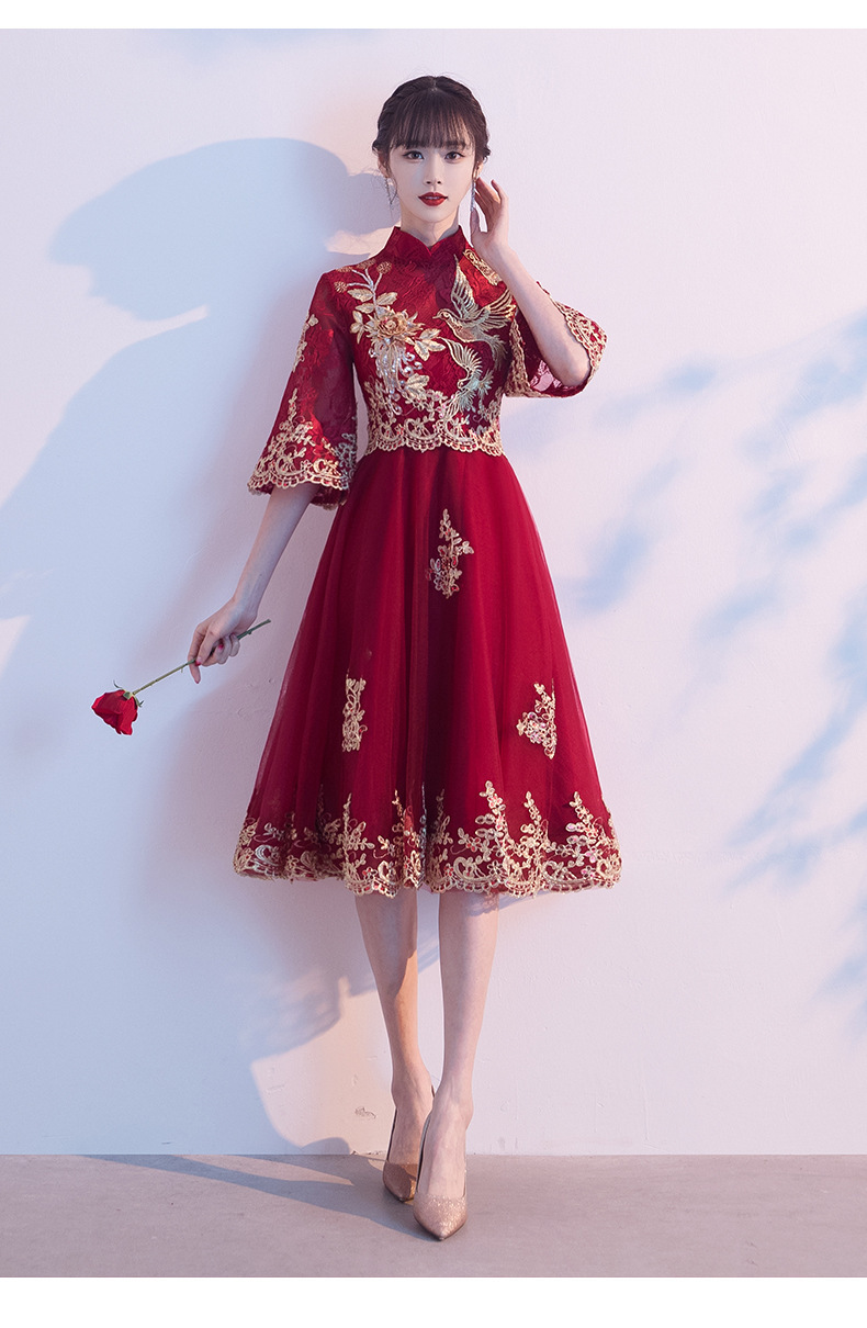 新娘敬酒服2021新款夏中长结婚女平时可穿回门便装连衣裙晚礼服春