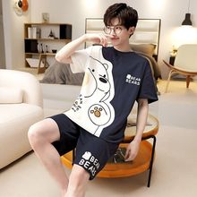 夏季男睡衣短袖新款套装薄款学生青少年韩版宽松大码可外穿家居服