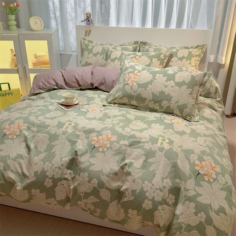 新款全棉加厚磨毛四件套秋冬保暖印花单双人床单床笠款学生三件套