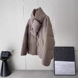 现货醉鼎！仅此一批！嫡y~羊毛牦牛绒填充白鹅绒可脱卸围巾羽绒服