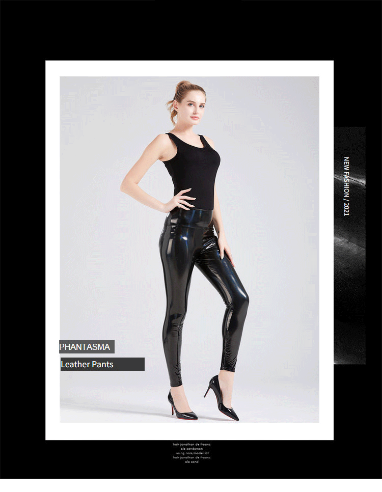 2022春款亚马逊wish皮裤性感幻彩亮皮欧美风打底裤shopee跨境货源