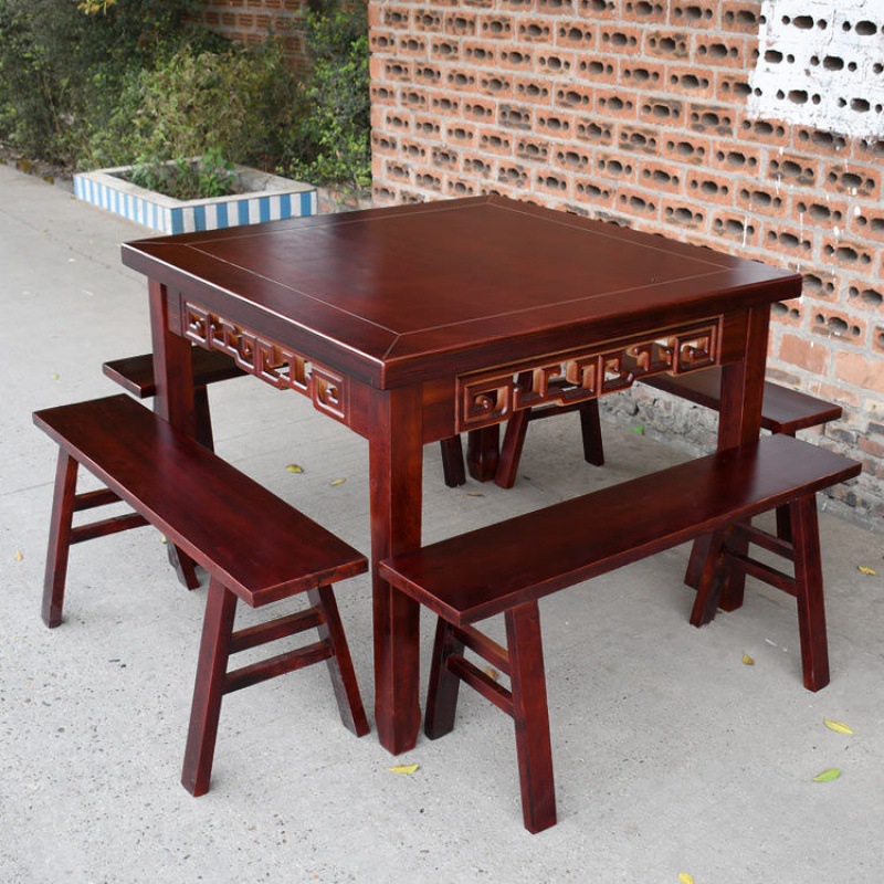 八仙桌家用实木方桌中式饭店桌椅组合四方餐桌仿古碳化正方形桌子