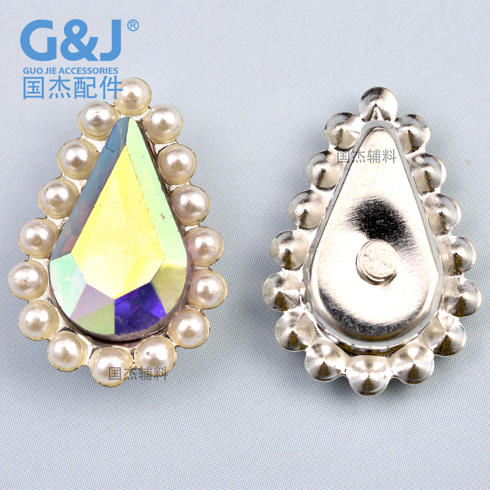 New Niche Women's Light Luxury High-Grade Drop-Shaped Glass Silver Base Support Pearl Surrounding Border DIY Ornament Accessories Wholesale