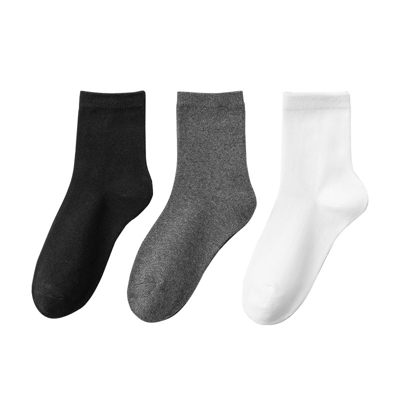 Adult Socks Men's Spring and Autumn Solid Color Mid-Calf Length Socks Simple Combed Cotton Four Seasons Cotton Socks Factory Wholesale