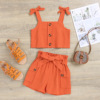 2022 summer A summer Children's clothing Cotton bow camisole work clothes Girls Children Two piece set Europe and America Cross border