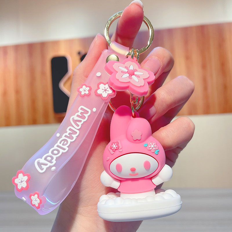 Cute Sakura-Shaped Sanrio Keychain Cartoon My Melody Clow M PVC Doll Bag Package Pendant Gift Wholesale