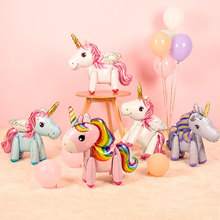 儿童生日周岁生日派对布置装饰卡通立体独角兽宝莉小飞马铝膜气球