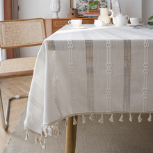 日式棉麻布艺桌布简约现代轻奢家用ins提花长方形餐桌布茶几台布