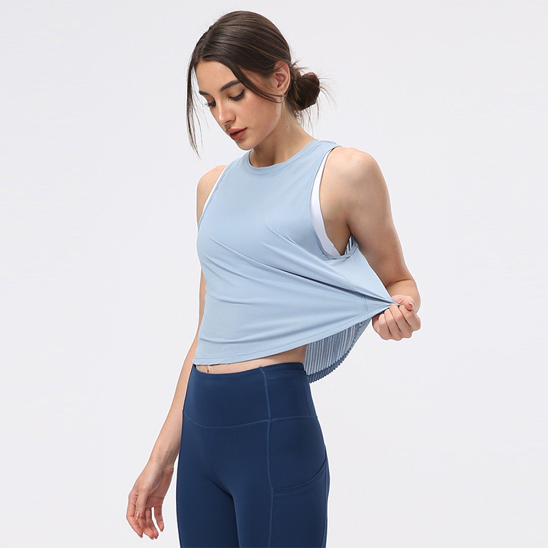 Yoga Blouse Women's Loose Quick-Drying Summer Thin Pleated Wrinkle Workout Clothes Tops Outerwear Sleeveless Sports Vest