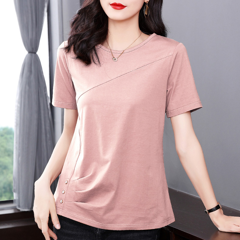 Solid Color Short-Sleeved T-shirt for Women 2023 Summer New Middle-Aged Mother Large Size Women's Loose Fashion T-shirt Top