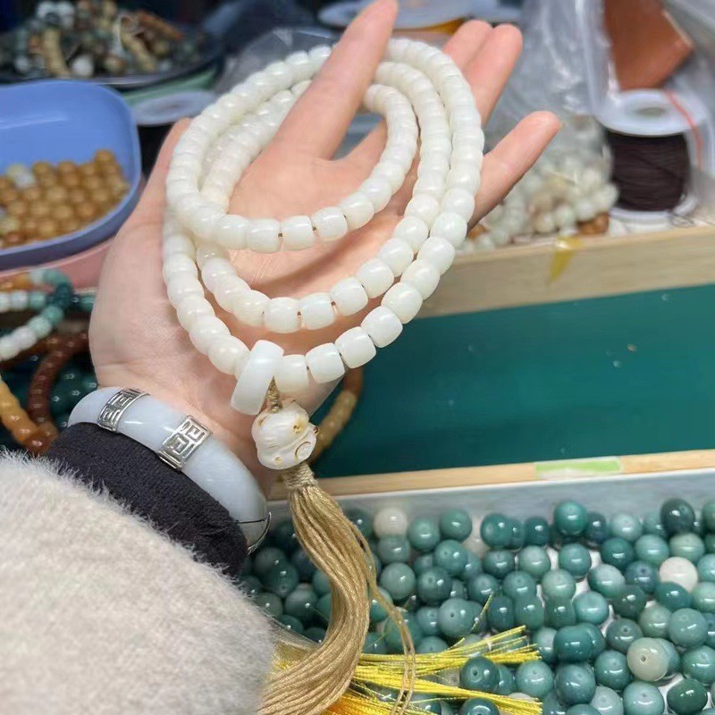 Weathering Yellow Green Gradient Rainbow Duobao Straight Cut Barrel Beads Bodhi Root Beads Bracelet Bodhi Seed Hand Bead Polished Bracelet