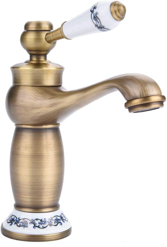 European-Style Antique Vintage Brass Faucet Blue and White Porcelain Faucet Magic Lamp Antique Black Gold Platinum Wash Basin Water Tap