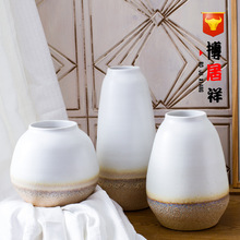 现代简约欧式陶瓷小花瓶客厅摆件 白色花器水培插花满天星粗陶罐