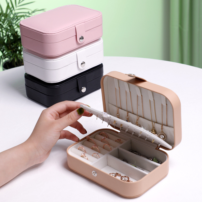 Simple Flip Travel Double Layer Jewelry Box Ring Necklace Ear Stud Multi-Layer Jewelry Box Portable Jewelry Storage Box