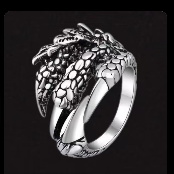 复古泰银时尚欧美龙爪戒指龙头饰品鹰爪戒指霸气男恶魔戒指创意款