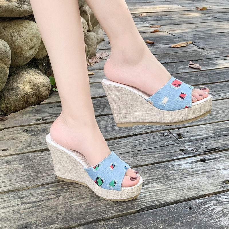 Platform Wedge Slippers Women's Summer 2023 New Korean Style plus Size Peep Toe High Heel Women's Roman Sandals Women