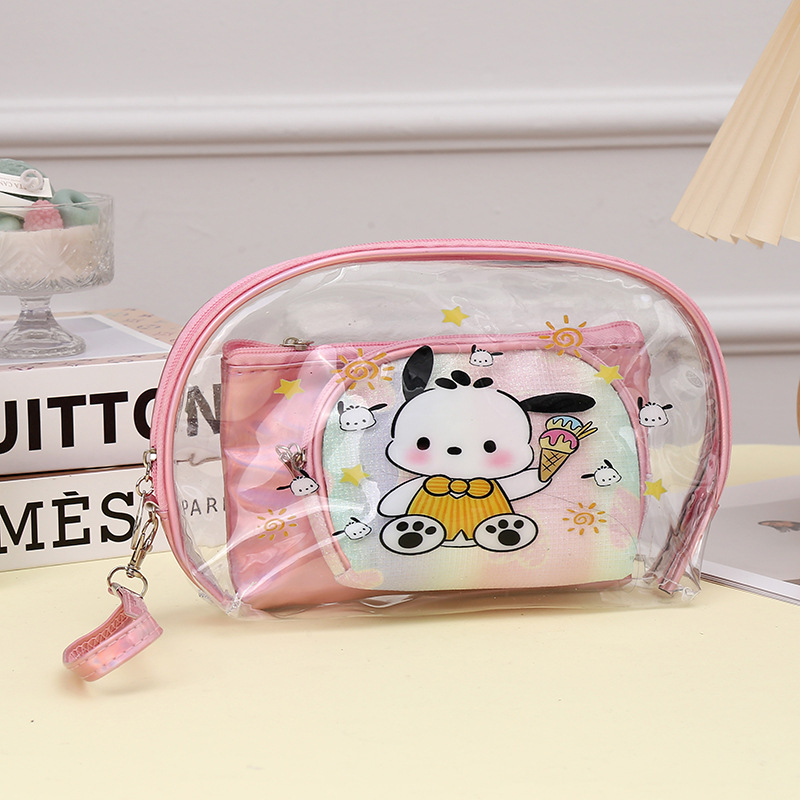 Spot Goods Japanese Cartoon Pu Large Capacity Three-Piece Portable Cosmetic Bag Portable Travel Cosmetics Wash Bag